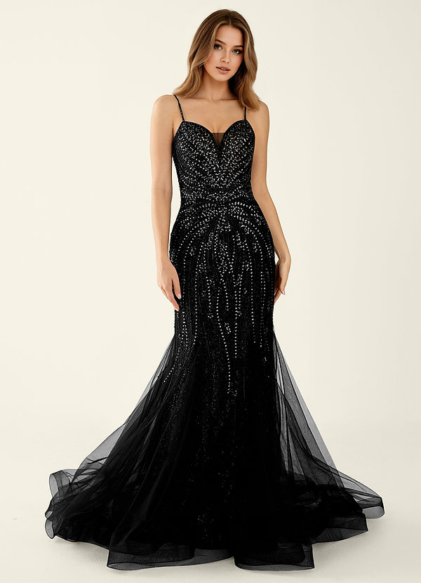 Minerva Nero Abito da ballo a sirena con corsetto e scollo a V con perline image1