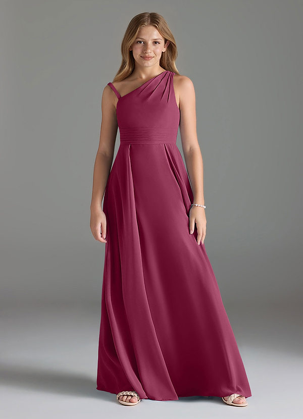 Azazie Dallas Junior Linia A Pofałdowany Szyfon Długość podłogi Młodsza druhna Sukienka image1