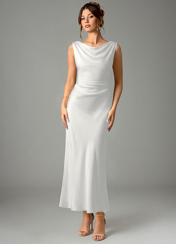 Azazie Kieryn Bridesmaid Dresses White Mermaid Pleated Stretch Satin Dress image1