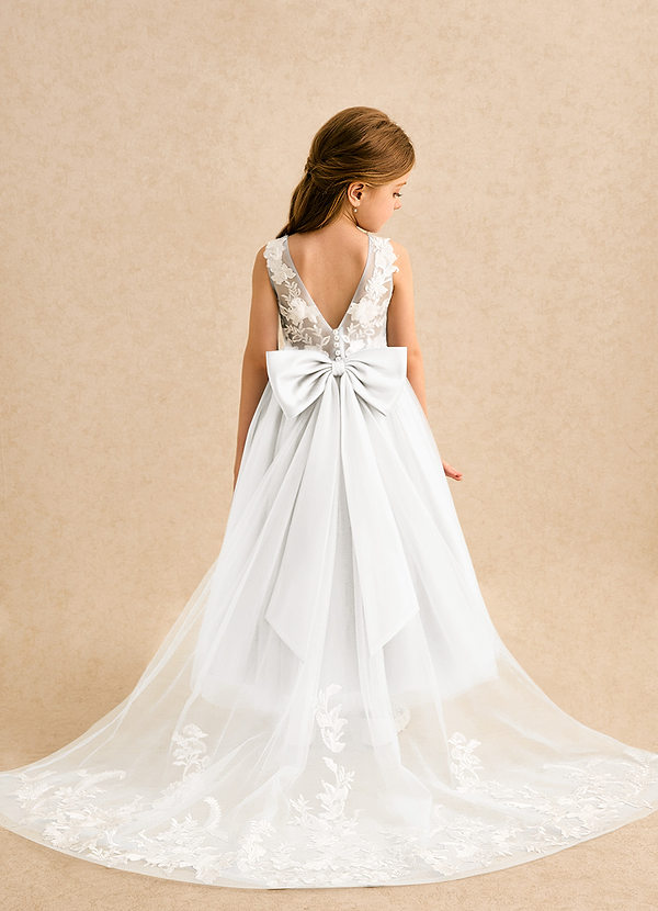 Azazie Mixie Vestidos de Niña de Flores Vestido de Marfil de Encaje de Corte Princesa image1