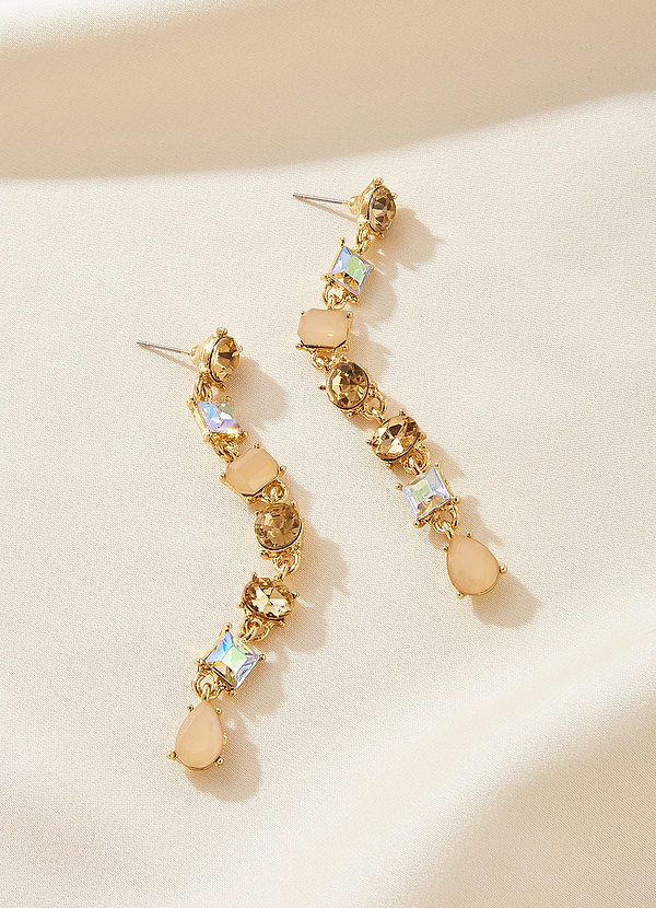 front Pendientes colgantes de cristal iridiscente de oro rosa
