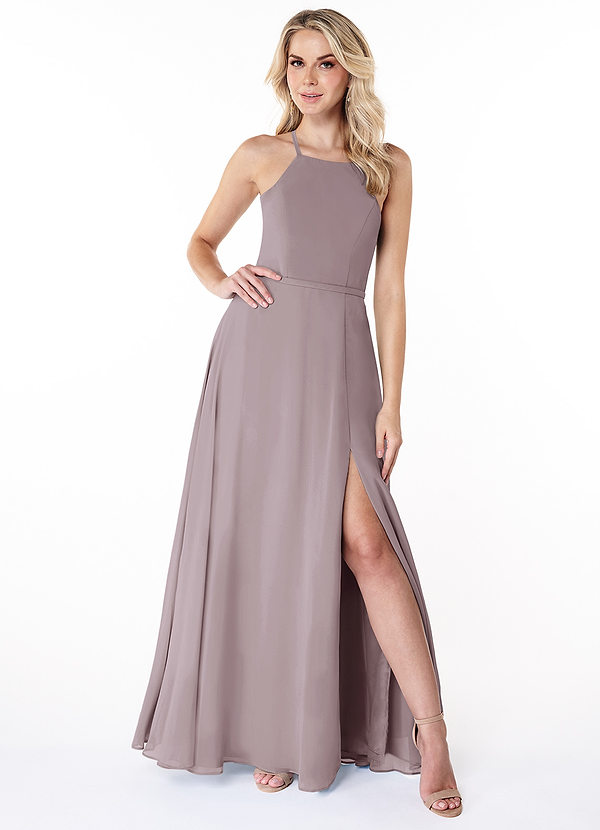 Azazie Bree Bridesmaid Dresses A-Line Side Slit Chiffon Floor-Length Dress image1