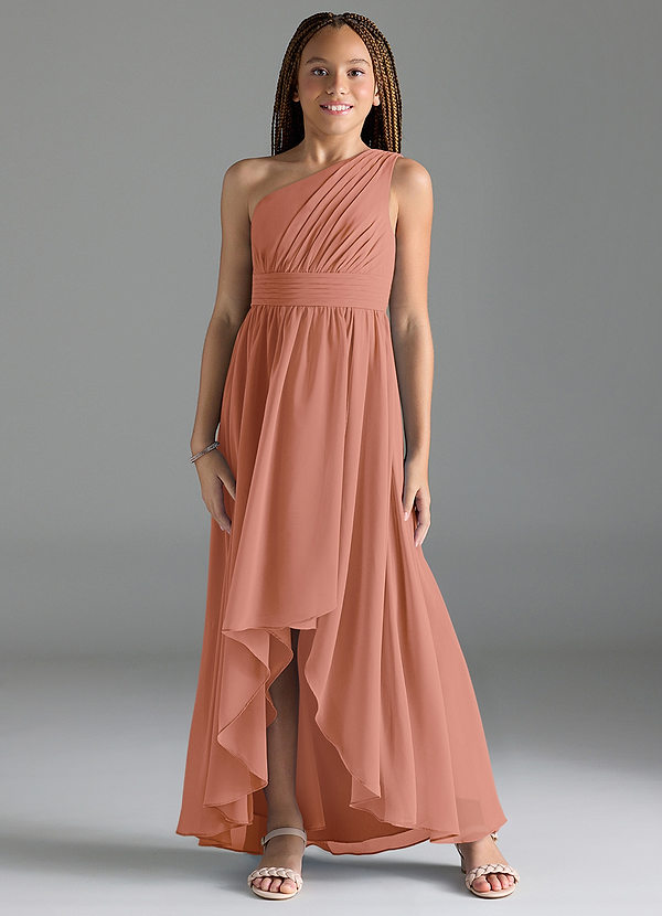 Azazie Mathilda Junior Vestido de Mai Tai de Gasa de Corte en A con Plisado image1