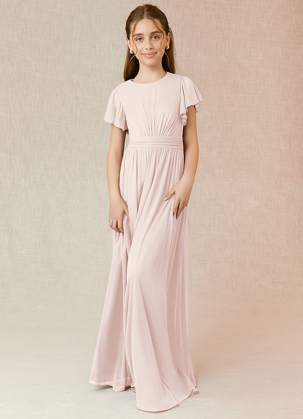 Azazie Mosley Junior Rose Petal A-Line Ruched Mesh Dress image1