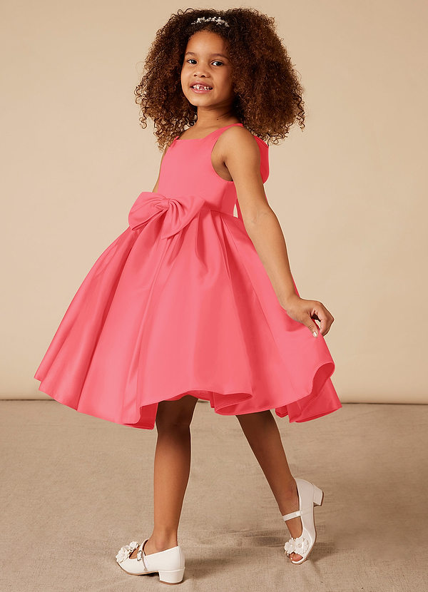 Azazie Bo Peep Flower Girl Dresses A-Line Bow Matte Satin Knee-Length Dress image1