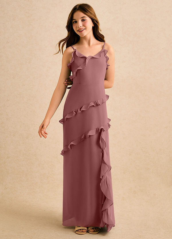 Azazie Lola Girls Formal Flower Girl Dresses Desert Rose A-Line Ruched Chiffon Dress image1
