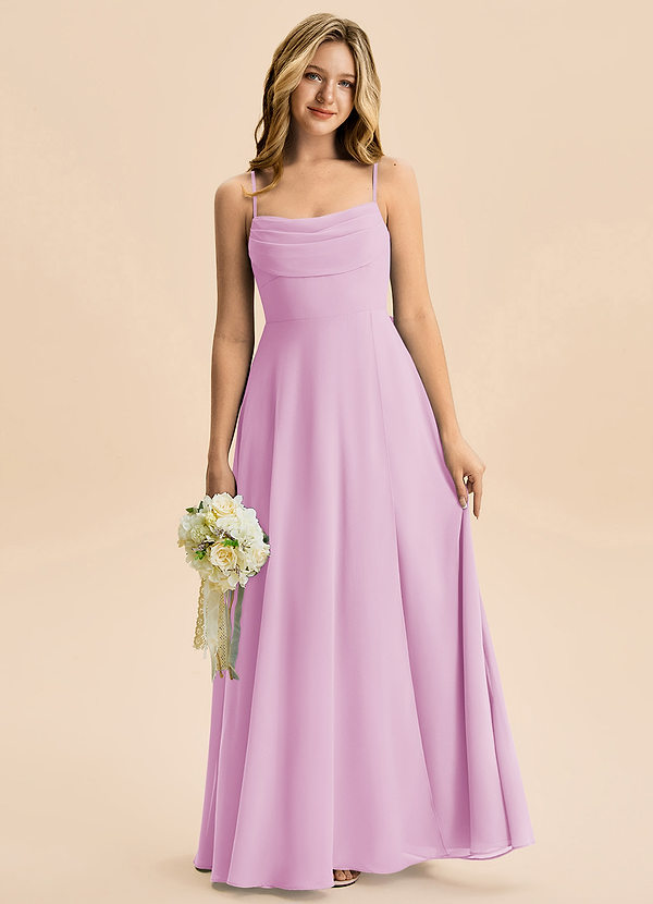 Azazie Bear Junior Candy Pink A-Line Pleated Chiffon Dress image1