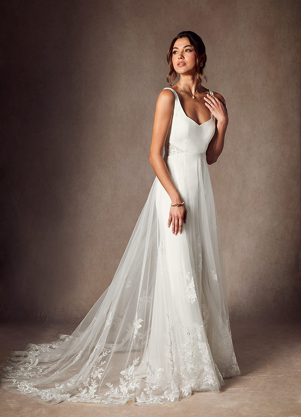 Azazie Ebony Wedding Dresses Diamond White A-Line Sequins Crepe Back Satin Dress image1