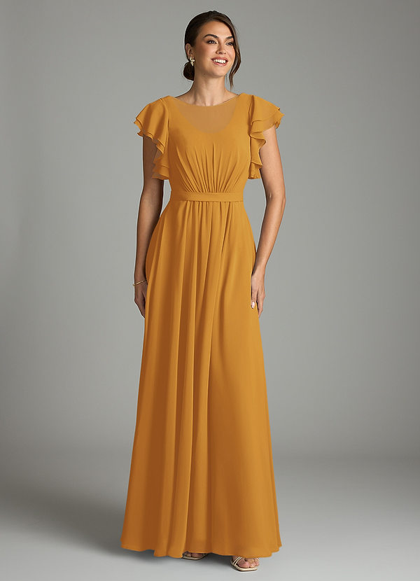 Azazie Daphne Modest Bridesmaid Dresses A-Line Ruffled Chiffon Floor-Length Dress image1