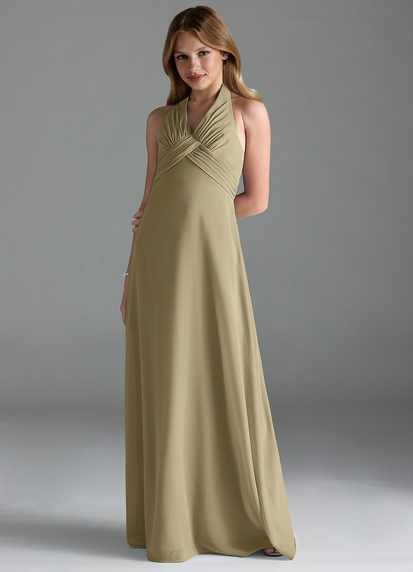 Azazie Tessie Junior A-Linie Plissee Chiffon Kleid Moosgrün image1
