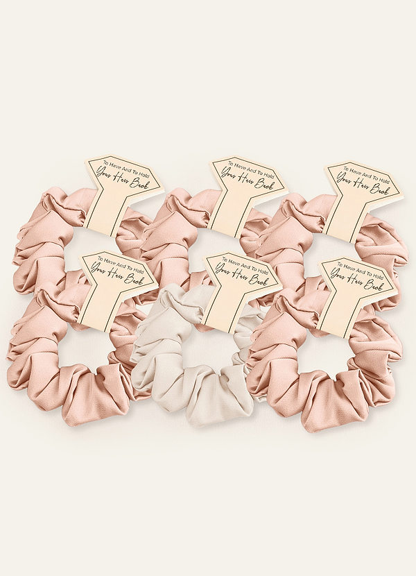 front Farblich Passendes, Sechsteiliges Scrunchie-Set Für Brautjungfern Aus Stretch-Satin In Verschiedenen Farben