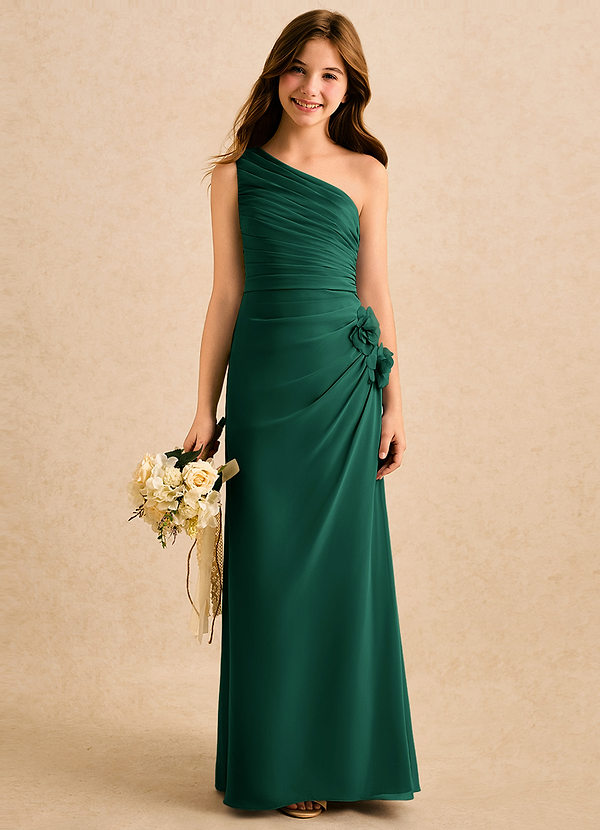 Azazie Sophie Girls Formal Sukienki dla dziewczynek sypiących kwiaty Osłona Jedno ramię Szyfon Długość podłogi Sukienka image1