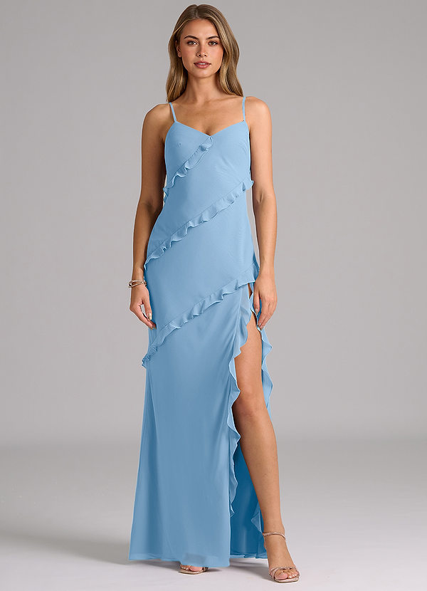Azazie Nancie Vestidos de dama de honor Vestido Azul Pálido de Gasa de Corte Sirena con Drapeado image1