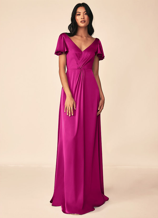 Azazie Soren Brautjungfernkleider A-Linie Plissee Stretch-Satin Kleider Fuchsia image1