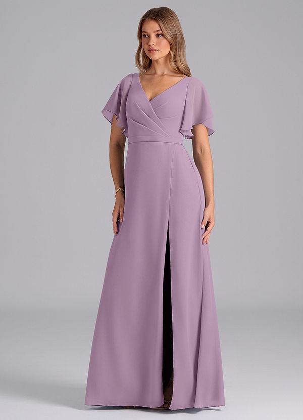 Azazie Ambrosia Bridesmaid Dresses Wisteria A-Line Pleated Chiffon Dress image1