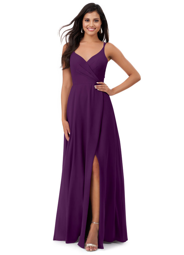 Azazie Lennon Bridesmaid Dresses Grape A-Line Lace Chiffon Dress image1