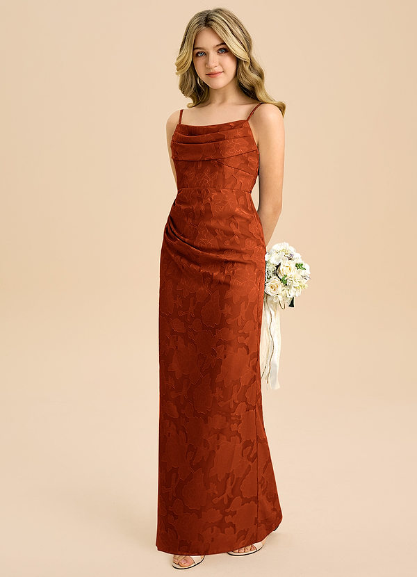 Azazie Mai Junior Etui Plissee Blumen-Burnout Kleid Paprika image1