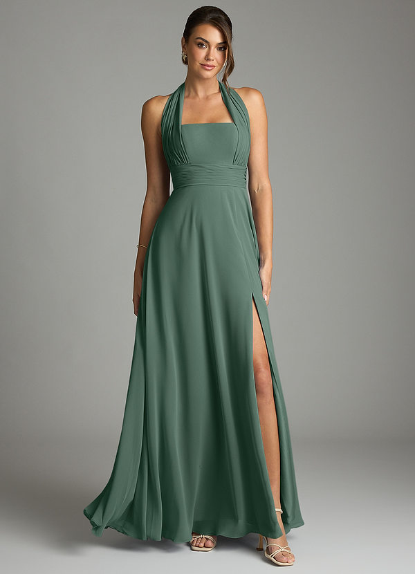 Azazie Tamira Suknie dla druhen Linia A Pofałdowany Szyfon Do ziemi Sukienka image1