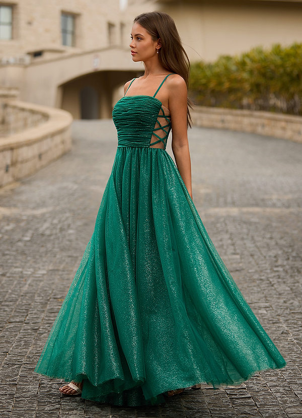 Esme Verde Vestido de graduación transparente y brillante image1