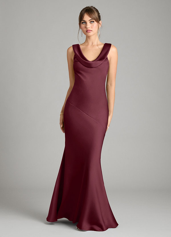 Azazie Rylina Bridesmaid Dresses Cabernet Mermaid Stretch Satin Dress image1