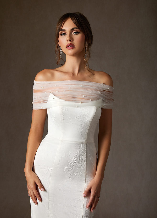 front Ruched Tulle Off-Shoulder Wrap Topper