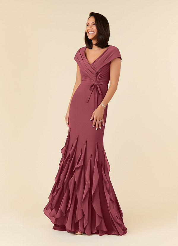 Azazie Bailora Mother of the Brides Dresses Merlot Mermaid Ruched Chiffon Dress image1