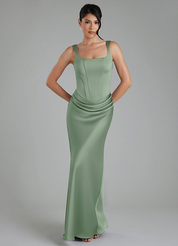 Azazie Etta Bridesmaid Dresses Matcha Mermaid Corset Stretch Satin Dress image1