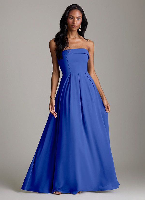 Azazie Lucienne Bridesmaid Dresses Royal Blue A-Line Strapless Chiffon Convertible Dress image1
