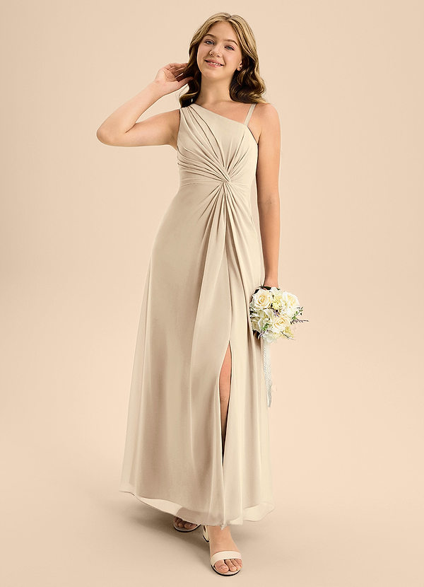 Azazie Brooke Junior Abito A-Line in Chiffon Spacco Laterale Champagne image1