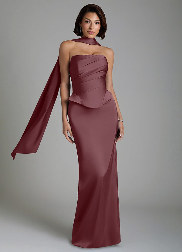 Azazie Harlow Bridesmaid Dresses Sangria Sheath Corset Stretch Satin Dress image1