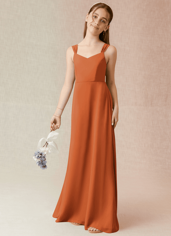 Azazie Denice Junior Cinnamon A-Line Chiffon Dress image1