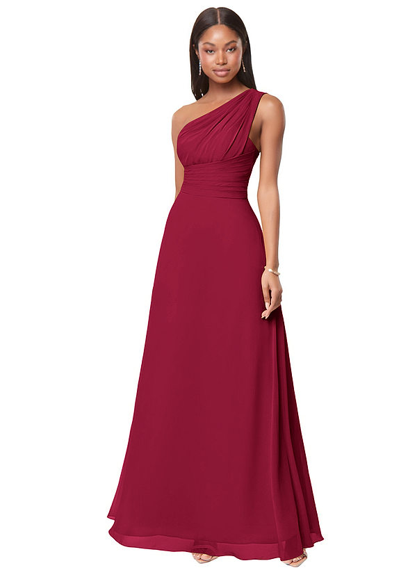 Azazie Ashley Bridesmaid Dresses Burgundy A-Line Ruched Chiffon Dress image1