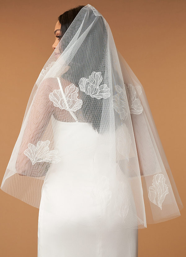 front Aria Lace Waist Length Veil With Blusher