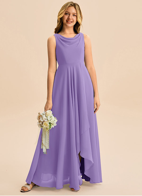 Azazie Mannie Junior Vestido de Tahití de Gasa de Corte en A con Plisado image1