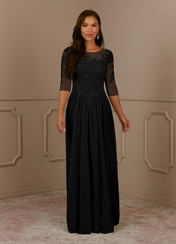 Azazie Harriet Robe Mère de la Mariée & du Marié Robe Trapèze en Maille Dentelle en forme d'anneau Noir image1