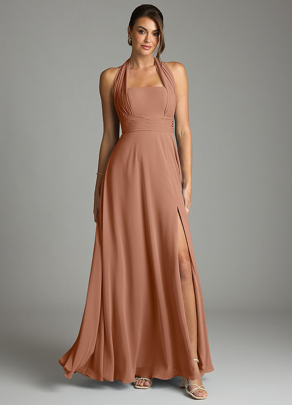 Azazie Tamira Suknie dla druhen Linia A Pofałdowany Szyfon Do ziemi Sukienka image1