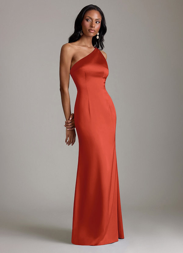 Azazie Voni Abiti da Damigella Abito Sirena in Raso Elasticizzato Monospalla Ruggine image1