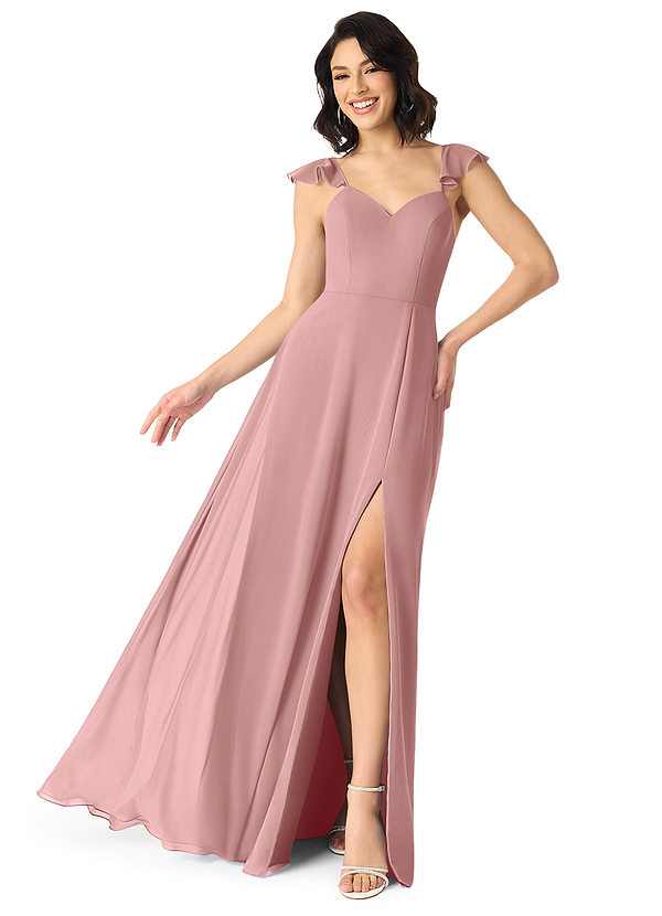 Azazie Everett Bridesmaid Dresses Dusty Rose A-Line V-neck Ruched Chiffon Dress image1