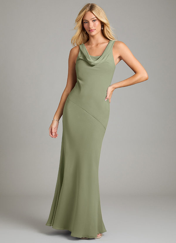 Azazie Rylina Bridesmaid Dresses Pistachio Mermaid Pleated Chiffon Dress image1