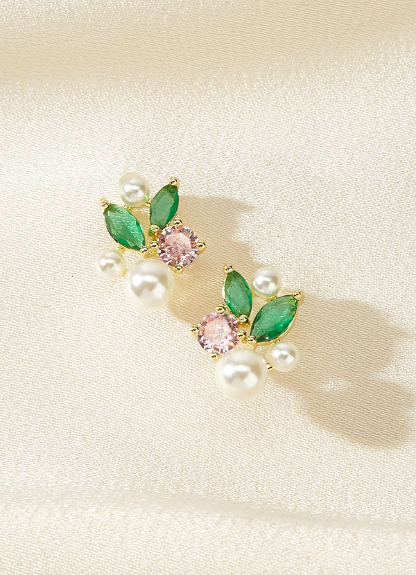 front Pendientes de pétalos y perlas