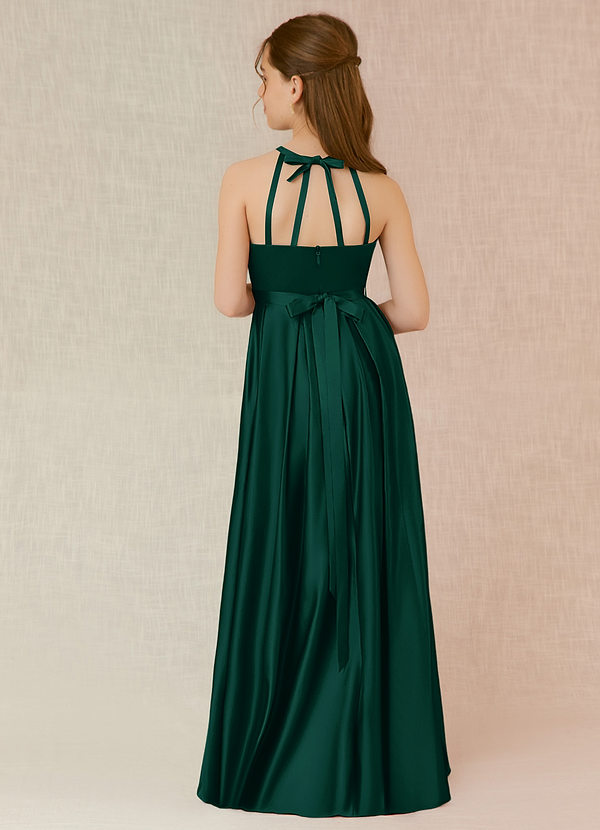 Azazie Arianthe Junior Emerald A-Line with Pockets Stretch Satin Dress image1