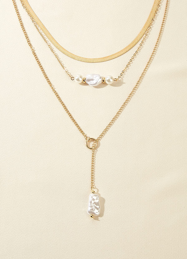 front Layered Pearl Chain Necklace