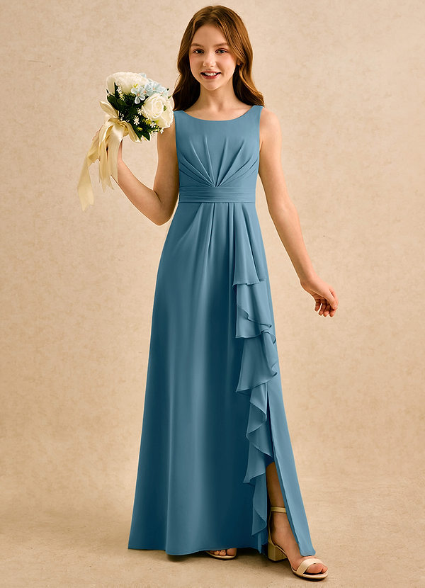 Azazie Chibi Girls Formal Sukienki dla dziewczynek sypiących kwiaty Linia A Pofałdowany Szyfon Długość podłogi Sukienka image1