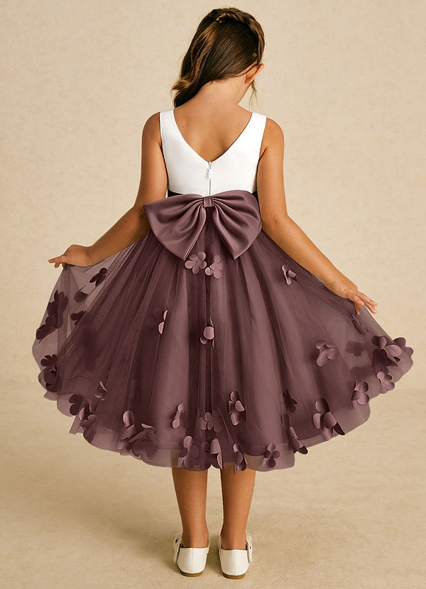Azazie Sprout Flower Girl Dresses Espresso A-Line Bow Tulle Dress image1