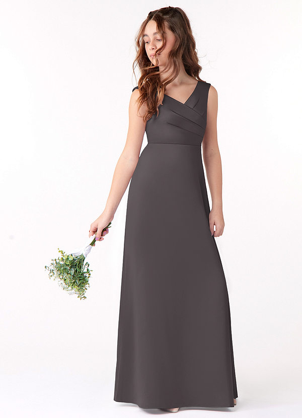 Azazie Sadia A-Line Pleated Matte Satin Floor-Length Dress image1