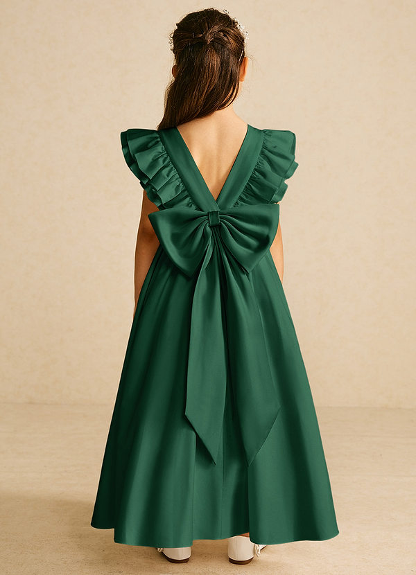 Azazie Piglette Vestidos de Niña de Flores Vestido de Verde Oscuro de Satin Mate de Corte En A con Lazo image1