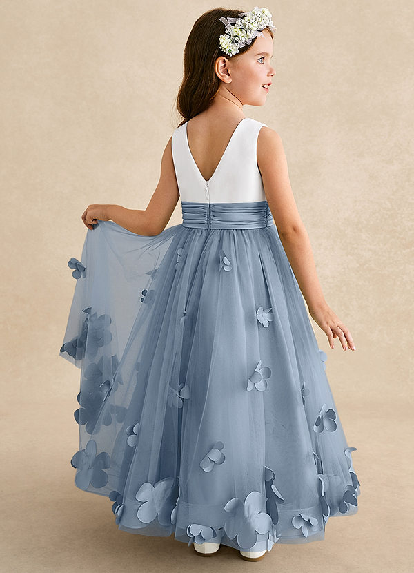 Azazie Vi Flower Girl Dresses Dusty Blue A-Line Sleeveless Tulle Dress image1