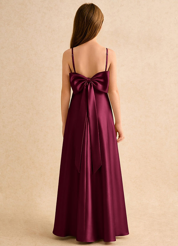 Azazie Joella Girls Formal Flower Girl Dresses Burgundy A-Line Pleated Stretch Satin Dress image1