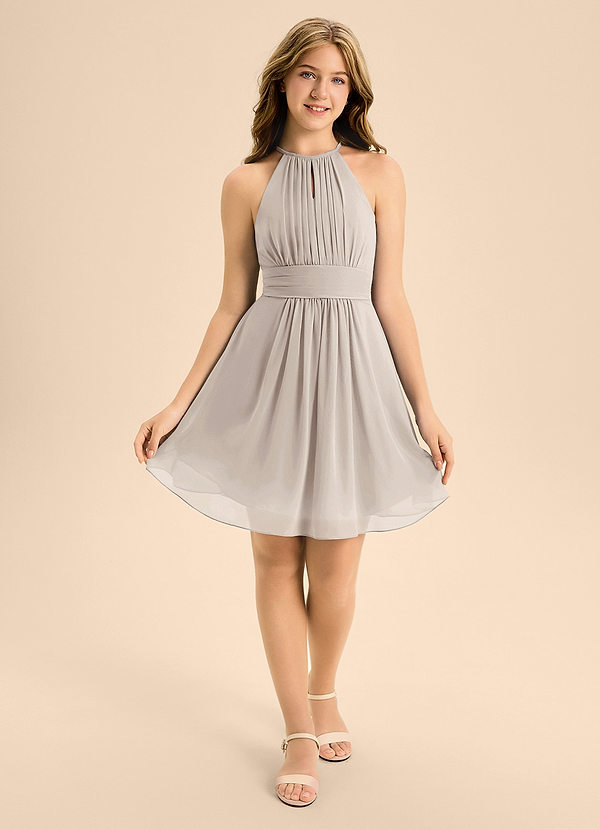 Azazie Bonnie Junior Frost A-Line Pleated Chiffon Dress image1
