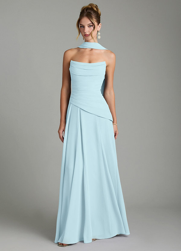 Azazie Gabriela Bridesmaid Dresses Cloud Blue A-Line Corset Chiffon Dress image1